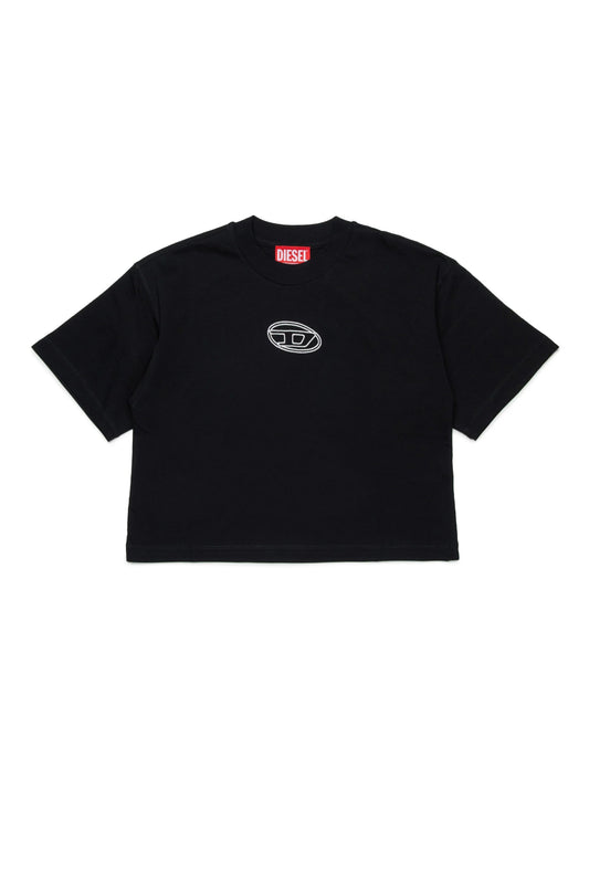 T - SHIRT NERA CROPPED CON LOGO BIANCO - Angel Luxury
