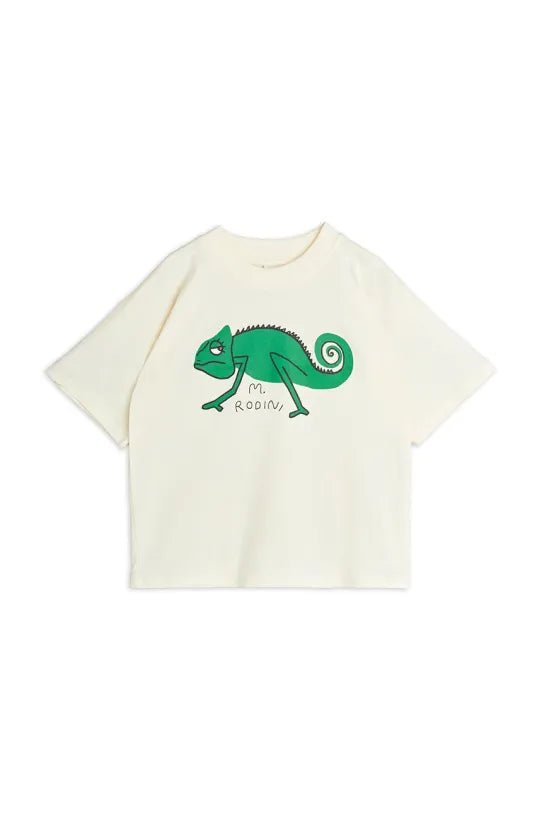 T - SHIRT PANNA CON CAMALEONTE VERDE MINI RODINI - Angel Luxury