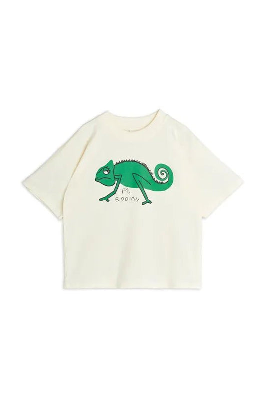 T - SHIRT PANNA CON CAMALEONTE VERDE MINI RODINI - Angel Luxury