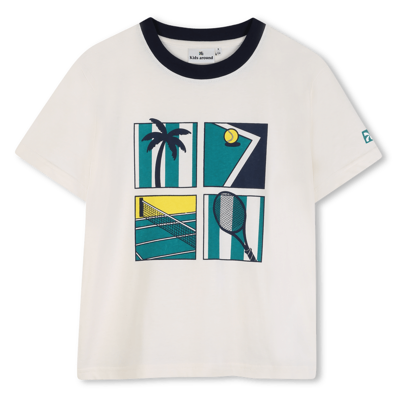 T - SHIRT PANNA CON GIROCOLLO BLU KIDS AROUND - Angel Luxury