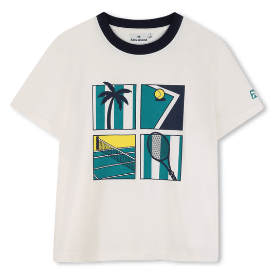 T - SHIRT PANNA CON GIROCOLLO BLU KIDS AROUND - Angel Luxury