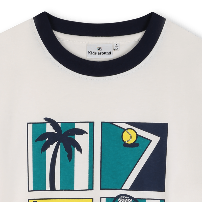 T - SHIRT PANNA CON GIROCOLLO BLU KIDS AROUND - Angel Luxury