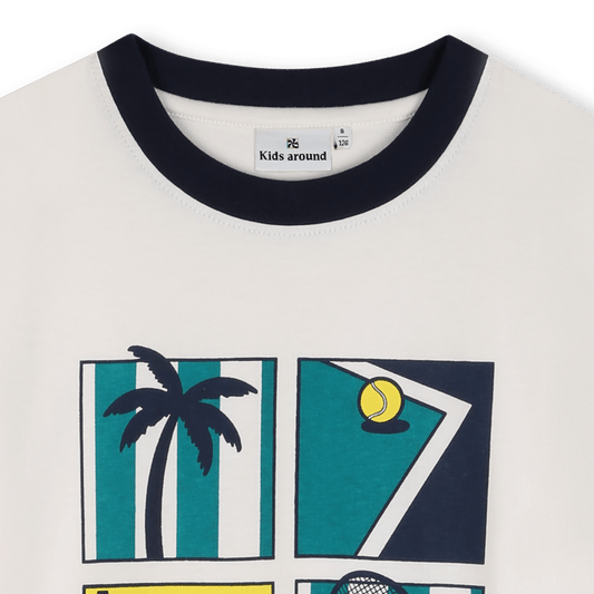 T - SHIRT PANNA CON GIROCOLLO BLU KIDS AROUND - Angel Luxury