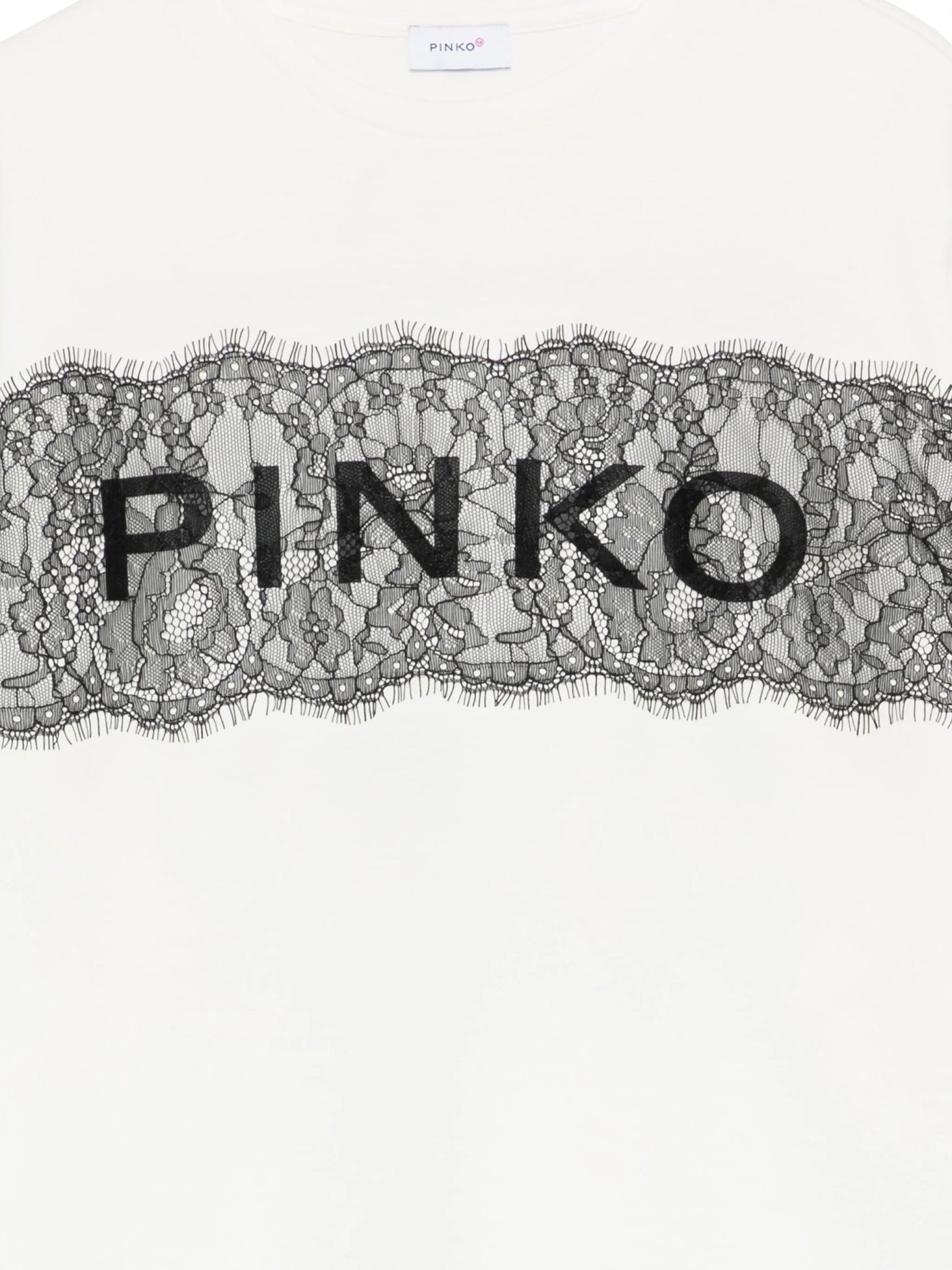 T - SHIRT PANNA CON PIZZO E LOGO NERO PINKO - Angel Luxury