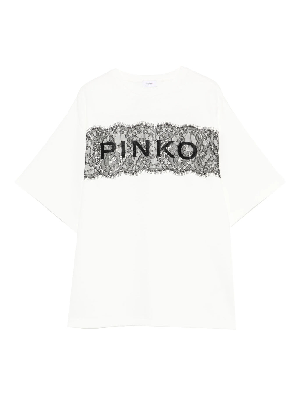 T - SHIRT PANNA CON PIZZO E LOGO NERO PINKO - Angel Luxury