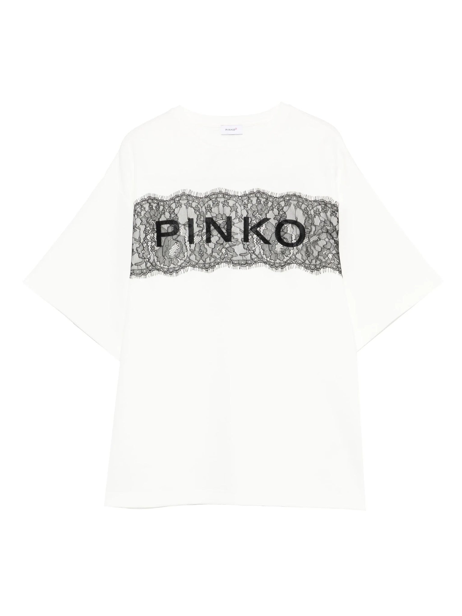T - SHIRT PANNA CON PIZZO E LOGO NERO PINKO - Angel Luxury