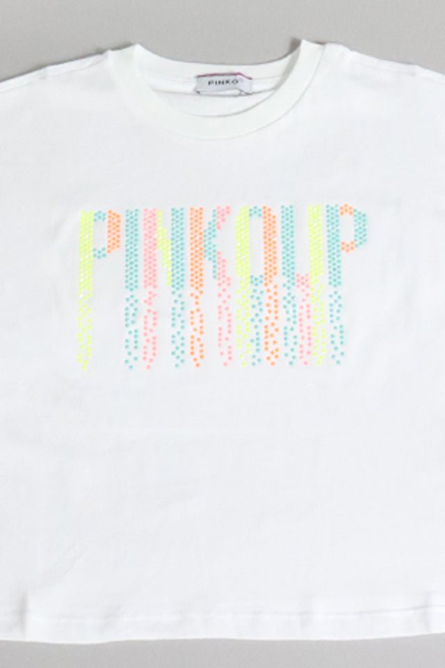 T-shirt Pinko bianca con strass multicolor - Angel Luxury