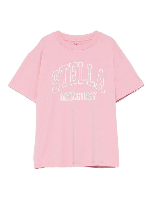 T - SHIRT ROSA CON LOGO BIANCO STELLA MCCARTNEY - Angel Luxury