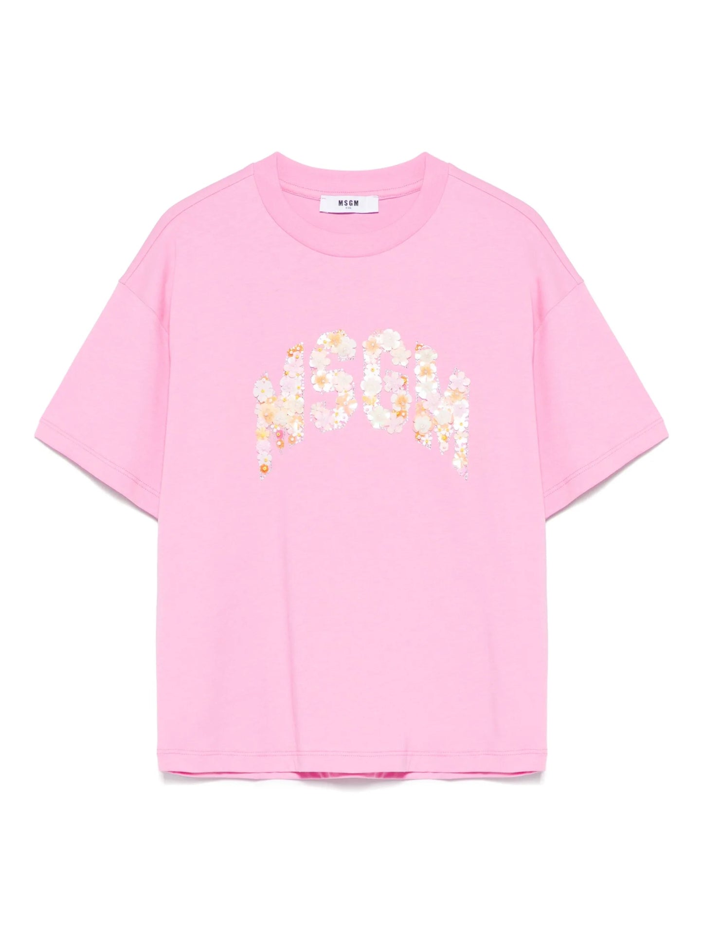 T - SHIRT ROSA CON LOGO IN FIORI MSGM - Angel Luxury