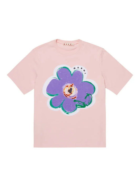T - SHIRT ROSA CON STAMPA A FIORE VIOLA MARNI - Angel Luxury