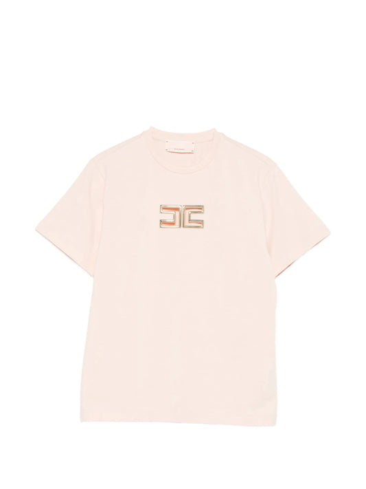 T - SHIRT ROSA PASTELLO CON LOGO IN ORO ELISABETTA FRANCHI - Angel Luxury