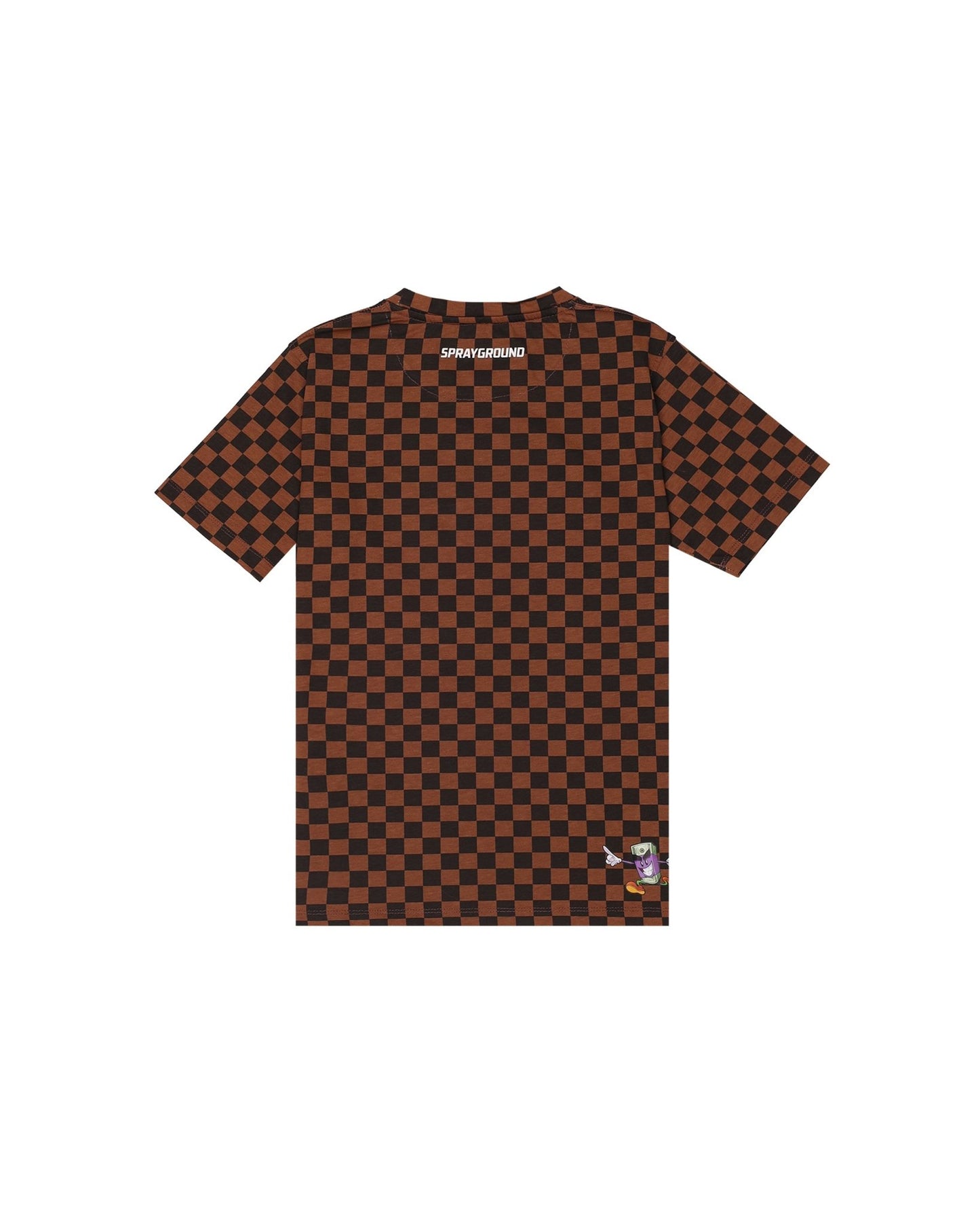 T - SHIRT SPRAYGROUND A SCACCHI MARRONI CON ORSO ROSSO - Angel Luxury