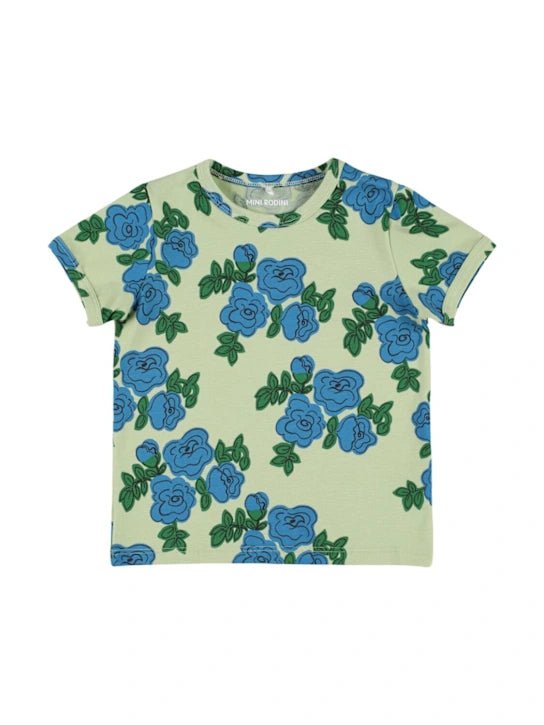 T - SHIRT VERDE CON FIORI BLU MINI RODINI - Angel Luxury