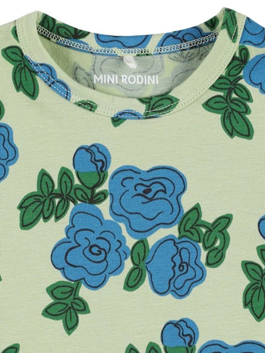 T - SHIRT VERDE CON FIORI BLU MINI RODINI - Angel Luxury