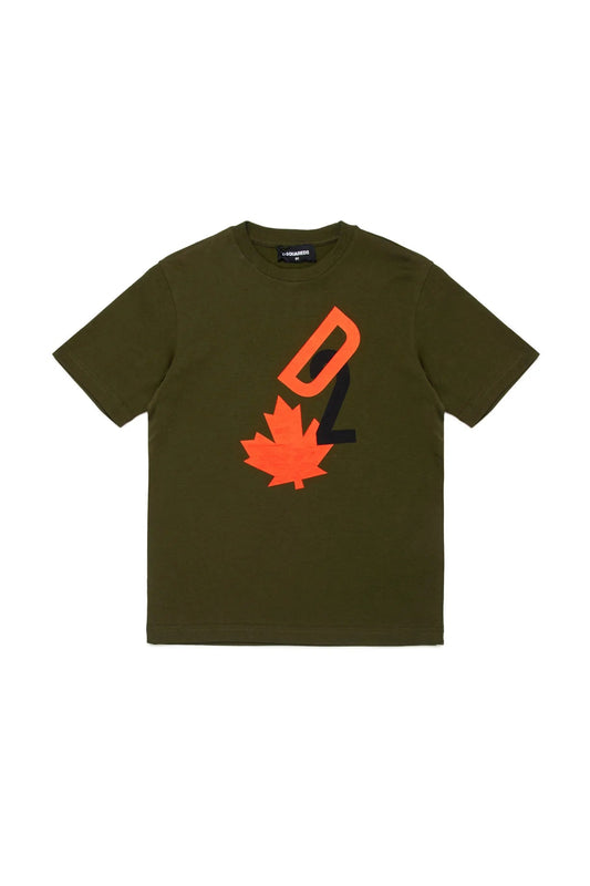 T - SHIRT VERDE CON LOGO ARANCIONE DSQUARED2 - Angel Luxury
