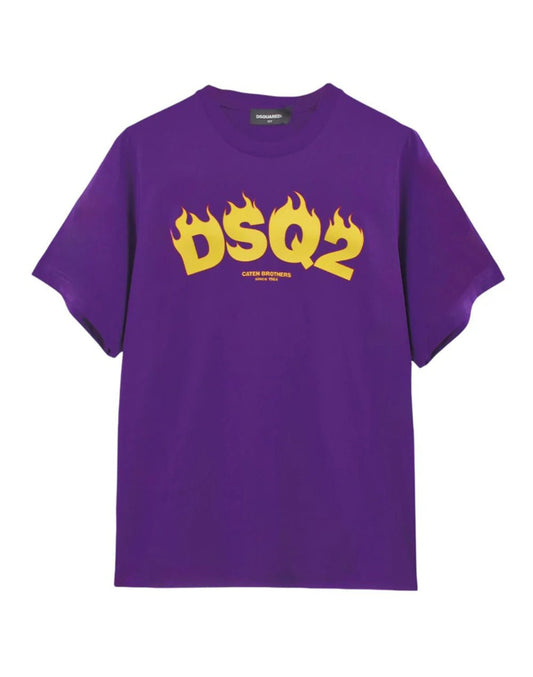 T - SHIRT VIOLA CON LOGO GIALLO DSQUARED2 - Angel Luxury