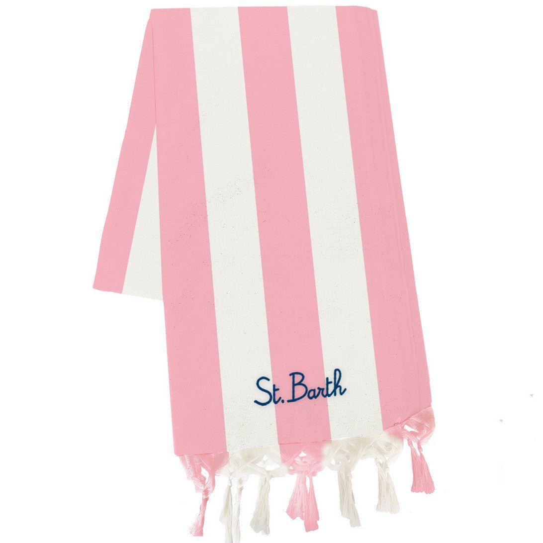 TELO MARE IN LINO MC2 SAINT BARTH A RIGHE ROSA E BIANCO - Angel Luxury