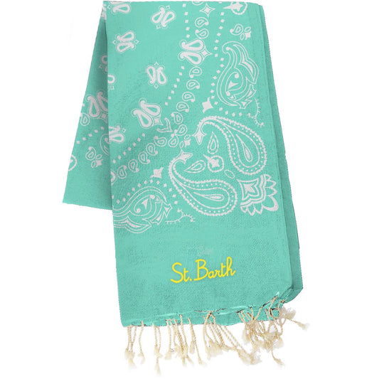 TELO MARE VERDE ACQUA CON FANTASIA BANDANA LOGO GIALLO MC2 SAINT BARTH - Angel Luxury