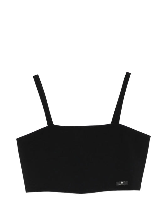 TOP IN CREPE NERO CON LOGO ELISABETTA FRANCHI - Angel Luxury