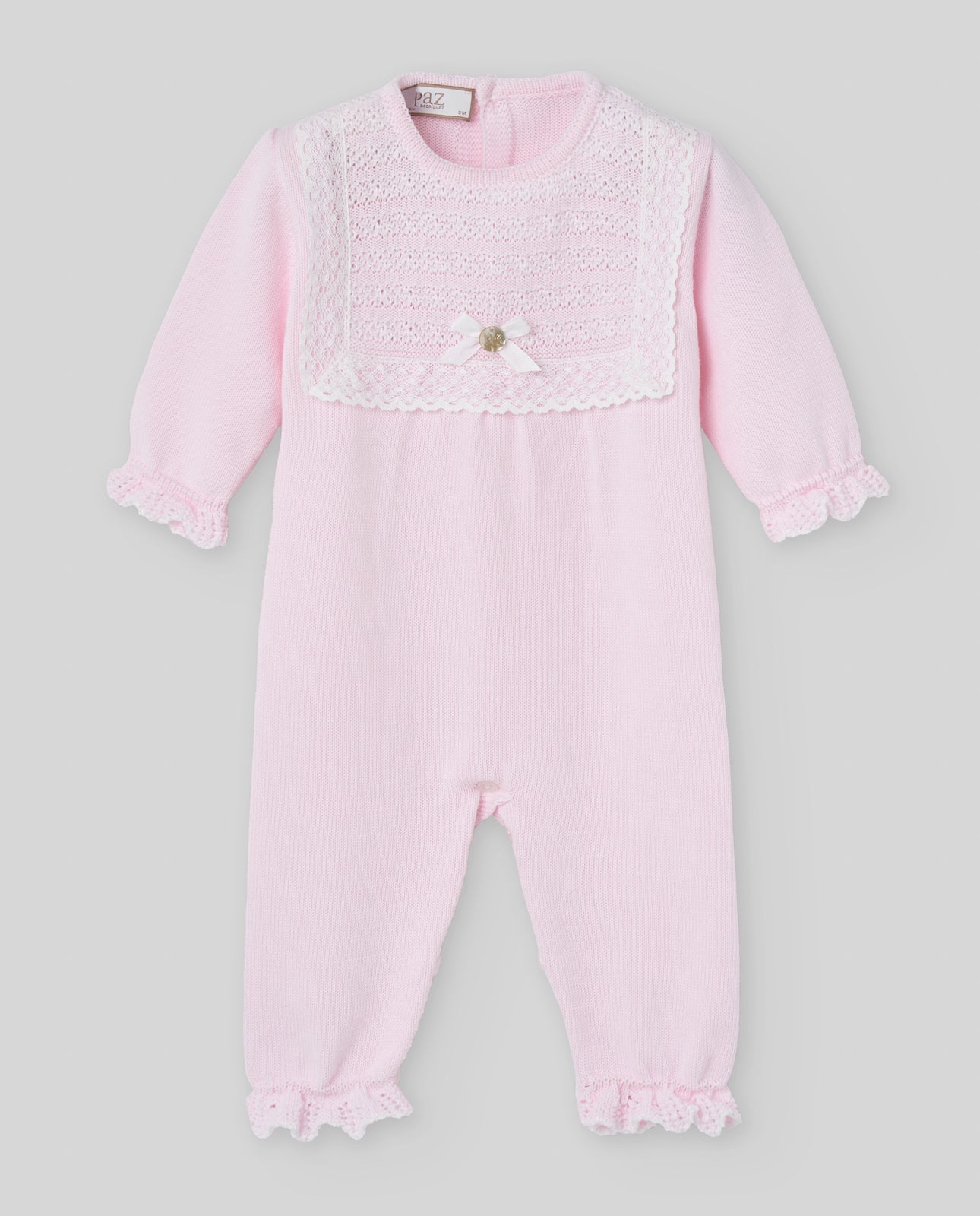 TUTINA ROSA CON MERLETTO BIANCO NEONATA PAZ RODRIGUEZ - Angel Luxury