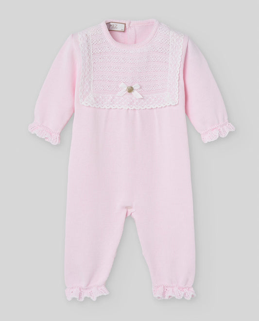TUTINA ROSA CON MERLETTO BIANCO NEONATA PAZ RODRIGUEZ - Angel Luxury